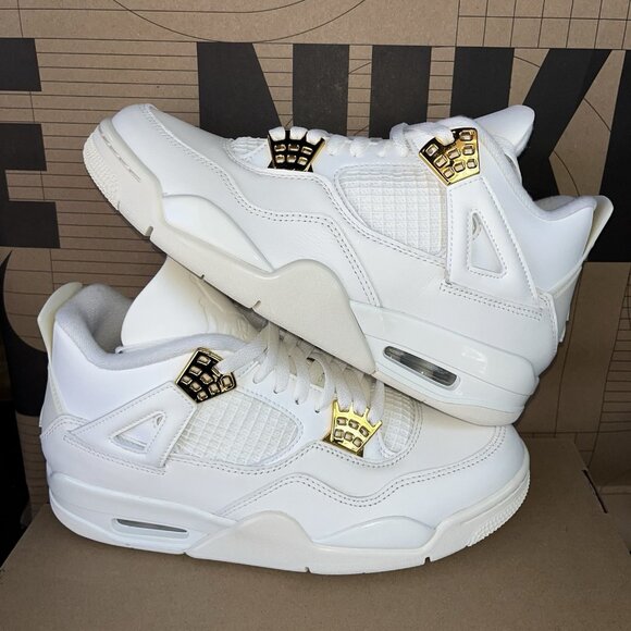 NEW Nike Air Jordan 4 Retro Metallic Gold White Women Size 9 AQ9129 170 - Picture 2 of 6